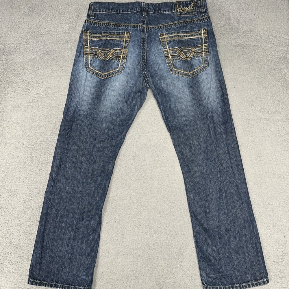 Royal Premium Jeans Men's 36x30 Blue Denim Embroider Pockets Straight Leg Pants